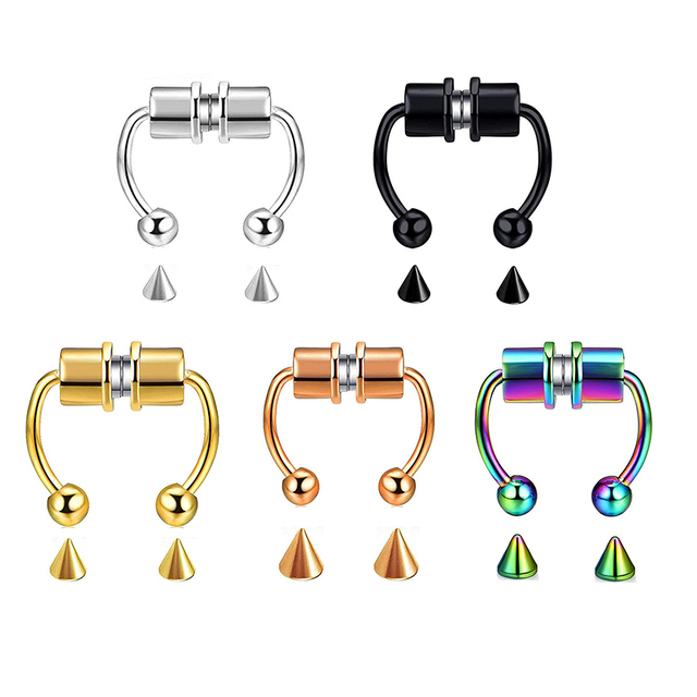 New Styles Stainless Steel Magnetic Nose Stud Clip Non-Piercing Nose Hoop Septum Ring Body Jewelry for Weddings