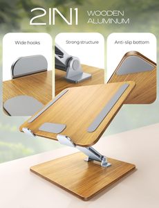 Gỗ máy tính xách tay đứng, có thể điều chỉnh chiều cao Ergonomic máy tính xách tay Riser chủ núi, máy tính xách tay lưu ý cuốn sách đứng cho bàn - Product Image 3