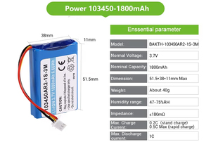 Aparelho de Pesca Utiliza Baterias de Lítio Recarregáveis Planas 103450AR2-1S-3M 3.7V 1800mAh com Conector Molex 51021 - Product Image 3