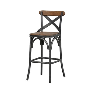 Sillas Altas Modernas de Madera con Respaldo Cruzado de Metal para Barra de Cocina, Muebles de Hotel, Taburetes de Bar de Madera de Lujo con Respaldo - Product Image 1