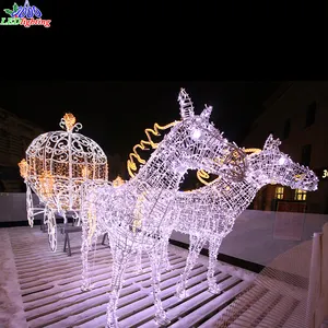 Transporte de cavalos de cinderela iluminado, tamanho de vida externa, transporte para luzes de natal de grau comercial