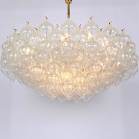 Lustre en verre de Murano finition laiton diamètre 90cm en forme de tulipe soufflé à la main lunettes à bulles suspension pour salon chambre à coucher