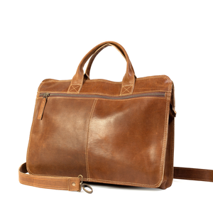 Classic Style Zipper Closure Laptop Briefcase Genuine Leather 15 Inch Durable Shoulder <b>Bag</b> for Work - Product Image 1
