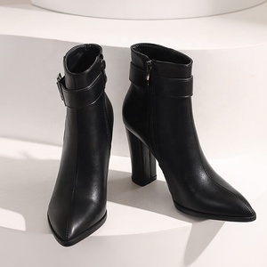 Retro Plus Size 48 Women Ankle Short <b>Boots</b> Metal Buckle Block Heels Shoes Pointy Toe Shoes Pumps Wide Fit for Big Feet Ladies - Product Image 6