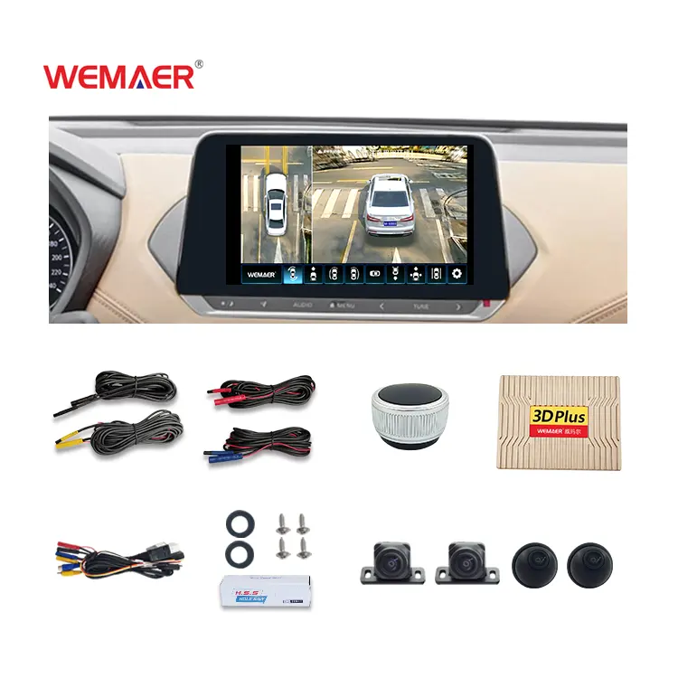 Wemaer 360 Degree Car Camera All Round HD Panoramic Bird View Secure Parking Recording Birds Eye Around 3D Car Camera System