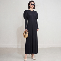 Robe longue plissée pour femme grande taille, prête à être expédiée, avec manches lanternes 3D bouffantes, longueur cheville, expédition sous 7 jours, robe technique plissée