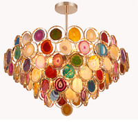 Lustre moderne en agate, lampe suspendue dorée pour bureau à domicile, restaurant, tranche d'agate