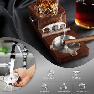 Coffret cadeau cendrier à cigares avec coupe-cigares et plateau à verres à whisky et cendrier en bois Cendrier d'extérieur - Product Image 4