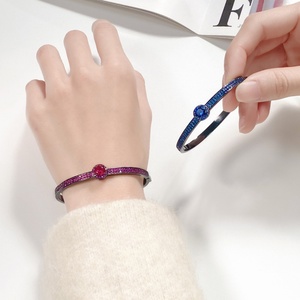 Fashion Eco-friendly Copper Black Gold Plated 6.5mm <b>Red</b> Corundum & Blue Spinel Zirconia Fine <b>Bracelets</b> Bangles for Premium Gift - Product Image 6