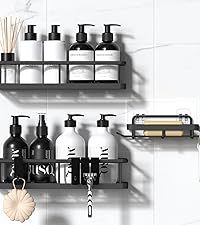 Ensemble de 5 paniers de <span class=keywords><strong>douche</strong></span> muraux noirs en acier inoxydable antirouille, écologiques, design flexible, sans perçage, adhésif de <span class=keywords><strong>rangement</strong></span> - Product Image 6