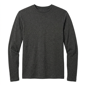 Camiseta de Hombre, Color Gris Oscuro, Manga Larga, Cuello Redondo, Corte Regular, Casual, Color Sólido, Tejida, 100% Algodón, Nueva Colección 2026, Hecha a Medida - Product Image 1