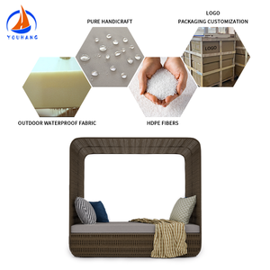 Lit de repos en rotin Canapé de <span class=keywords><strong>piscine</strong></span> Cône Lit de soleil Chaise longue à baldaquin Luxe Grands lits de soleil ronds en rotin et osier Bon marché - Product Image 2