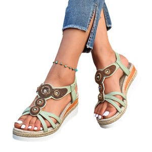 Women Summer Wedge <b>Sandals</b> New Thick Sole <b>Elastic</b> European American Roman <b>Sandals</b> Bohemian 44 - Product Image 5