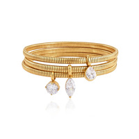 Bijoux en acier inoxydable en gros, plaqué or 18 carats PVD, pendentif en zircon, chaîne en os de serpent, bracelets en zircon pour femmes