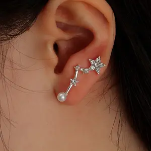 五芒星ダイヤモンドがちりばめられたジルコンパールイヤリングファッションクリエイティブイヤークリップレディースジュエリー耳穴なし