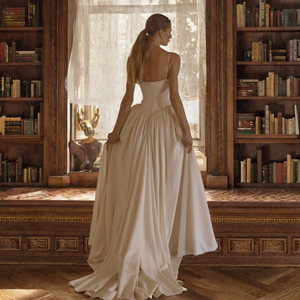High-End <strong>Basque</strong> Waist Ball Gown Wedding <strong>Dress</strong> 2026 Square Neck Sleeveless Satin Bridal Gown Minimalist Cathedral Train - Product Image 2