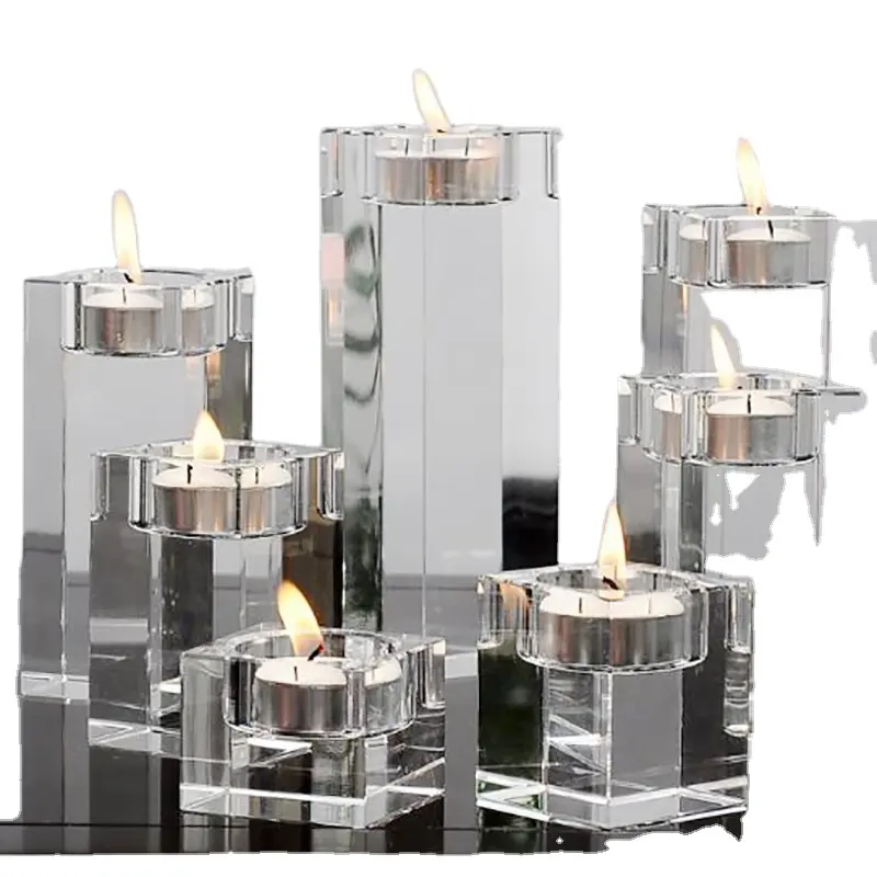 새로운 창조적 인 촛대 크리스탈 유리 촛대 광장 솔리드
