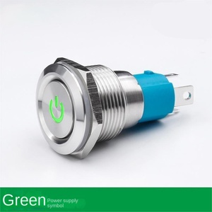 Interrupteur à bouton-poussoir 19 mm à tête plate, étanche IP65, avec anneau LED lumineux, en acier inoxydable, 1NO1NC, 3A, 220V, avec logo d'alimentation - Product Image 2