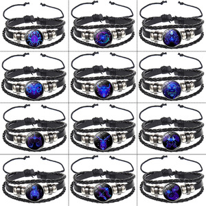 Ventas calientes <span class=keywords><strong>en</strong></span> <span class=keywords><strong>pareja</strong></span> Europea americana 12 letreros de estrellas multicapa tejido luminoso Punk cielo estrellado PU conjunto de pulsera de cuero - Product Image 3