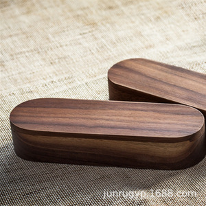 Mini Caja de Té de Madera Maciza de Nogal Negro para Viaje, Rectangular, Portátil, para Regalo, Embalaje Artesanal, 2.7cm de Alto, 0.8cm de Grosor - Product Image 1