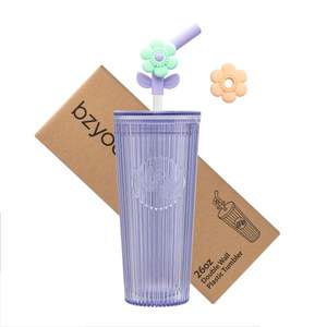 Best Selling 26oz Purple Plastic Juice <b>Bottle</b> <b>With</b> Flower <b>Straw</b> Tips Gadget for Your Beverages - Product Image 2