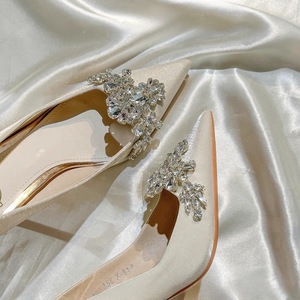 Factory Wholesale 2024 New Bridal Satin Wedding <b>Shoes</b> High Heels for Stiletto Women Genuine Leather Upper Pumps - Product Image 1
