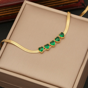 Ingrosso donna smeraldo zircone cuore <span class=keywords><strong>quadrifoglio</strong></span> <span class=keywords><strong>collana</strong></span> bracciale orecchini nuovo oro placcato 18k in acciaio inox Set gioielli - Product Image 6