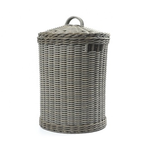 Panier à linge en rotin PE gris écologique de grande taille avec couvercle, bac de rangement en osier durable pour la maison, l'hôtel, la salle de bain, organisateur de vêtements - Product Image 1