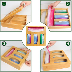 Kitchen Food Storage Bag Holder Bamboo Ziplock Bag Storage Organizer For Kitchen Drawer