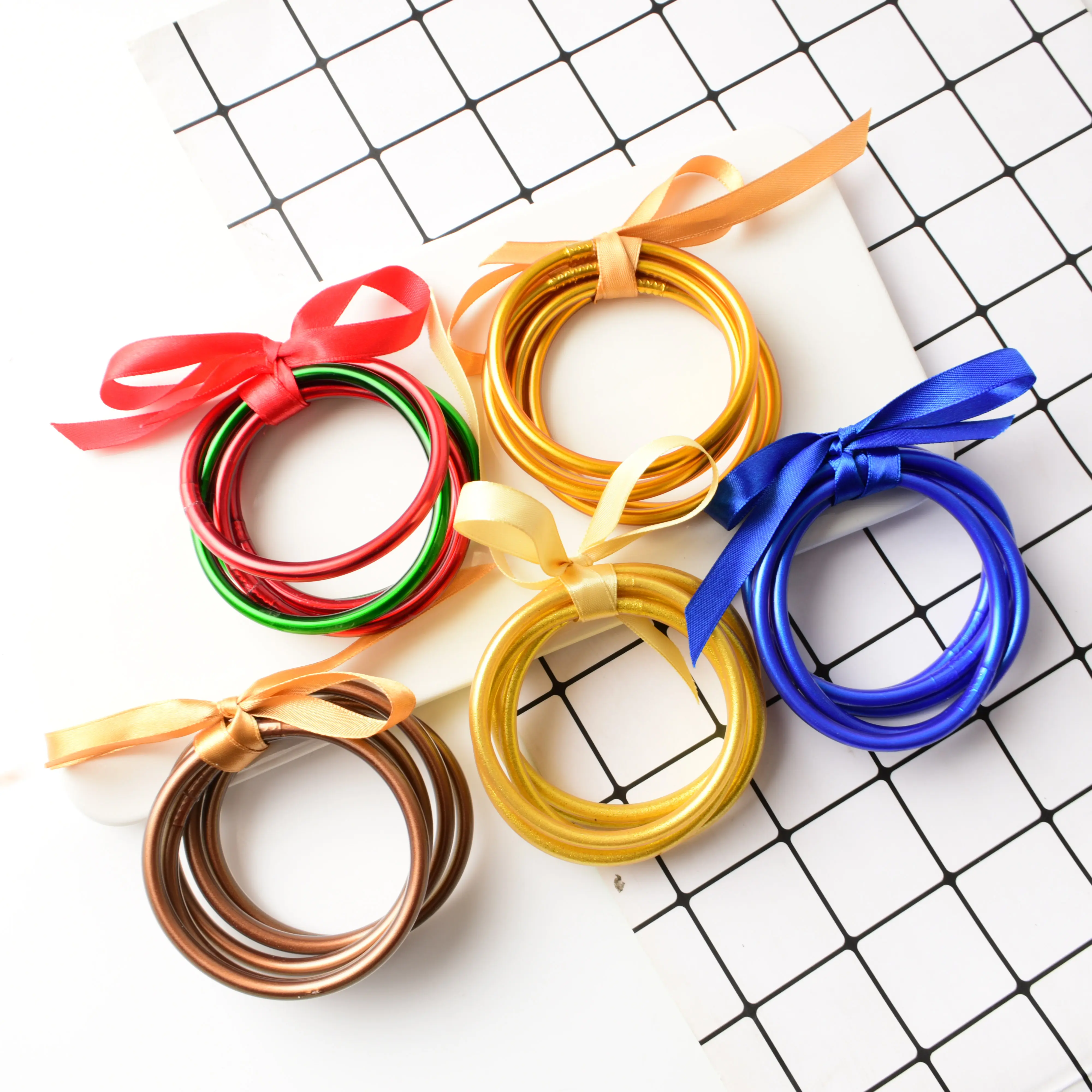 Bowknot גליטר מלא ג 'לי סיליקון צמיד 45 mm חמוד אופנה צמידי מתנות עבור בנות
