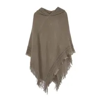 Pull d'hiver surdimensionné RTS pour femmes, couleur unie, poncho à capuche en tricot, cape en crochet, franges, châle enveloppant en cachemire