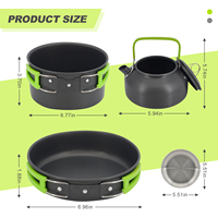 Batterie de cuisine de camping portable Mini réchaud et fourchette-cuillère Kit pour sac à dos randonnée en plein air et pique-nique avec poêles à frire