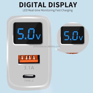 20W Smart Charger USB+<b>Type</b> <b>C</b> 5V/2.4A Travel Charger with Digital Display for EU/US/UK Mobile Phone & Smart Watch - Product Image 6