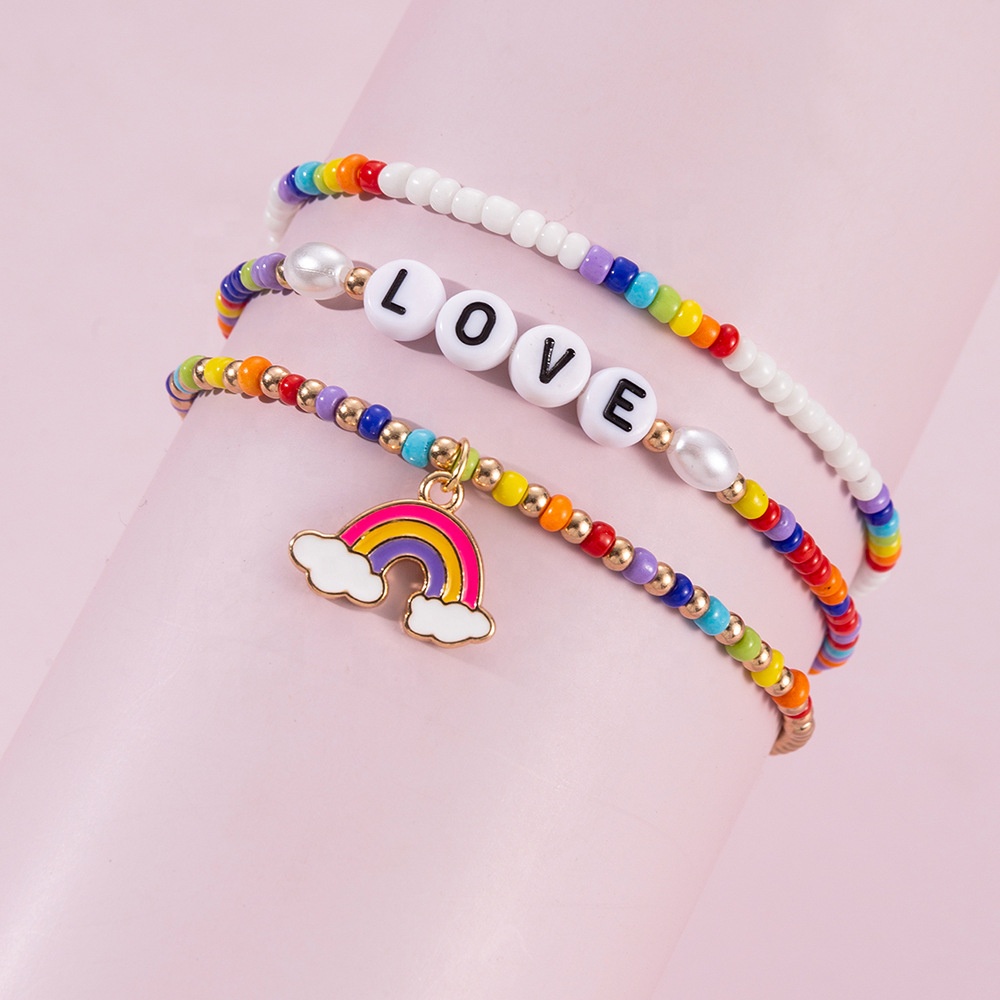 Braccialetto Di Multistrato Con Perline, Perline Dorate E Charm Bracelet Elastic Fit P 53979942