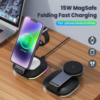 Station de charge sans fil magnétique pliable 3-en-1 15W QC3.0 à charge rapide Type-C pour montre connectée, téléphone et écouteurs – Idéale pour la table de chevet