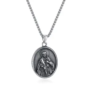 Colgante de acero de titanio con retrato de Dios DE LA LEY griego de plata antigua, collar de acero inoxidable para hombres, Gargantilla con patrón ovalado, accesorios