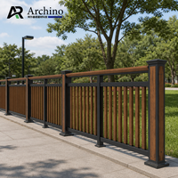 Rampe en aluminium finition bois toucher naturel pour balcon résidentiel moderne, design d'escalier, barrière de sécurité durable et résistante à la rouille 5