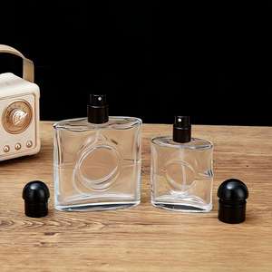 ขวดน้ำหอมแก้วใสทรงสี่เหลี่ยม ความจุ 25 มล. / 50 มล. / <span class=keywords><strong>90</strong></span> มล. ขวดเปล่าสำหรับเครื่องสำอางสีดำ - Product Image 1