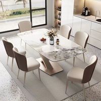 Juego de Mesa de Comedor de Lujo Ligero para Sala de Estar, con Tablero de Roca, Rectangular, para 6 Personas, en Oferta