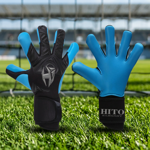 Guantes de portero de fútbol negros y azules de alta calidad, muy demandados, profesionales, de látex genuino. - Product Image 4
