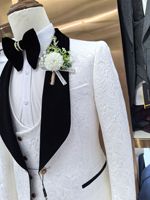 Costume Homme de Luxe Slim Fit pour Mariage, Veste Trois Pièces, Gilet et Pantalon Complet, Revers en Satin Blanc, Un Bouton, Élégant pour Garçons d'Honneur