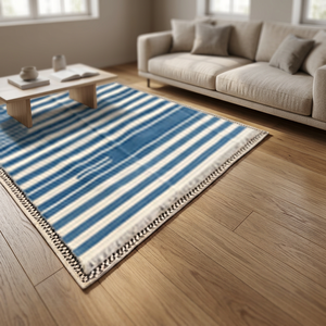 Bonne qualité 100% fait à la main partager coton bleu et blanc couleur rayé taille 8 'x 10' tapis sans franges pour la décoration de la maison - Product Image 3