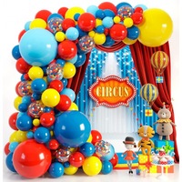 Kit de guirlande de ballons de cirque en latex rouge, jaune et bleu, 18 ballons de 10 pouces, thème magique pour la décoration de fête d'enfants, logo personnalisé, support OEM