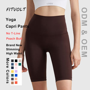 FITVOLT Short de yoga solide et respirant en Spandex et Nylon, taille haute, effet push-up, pour le sport, coupe ajustée, taille élastique, sans couture - Product Image 1