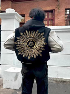 جاكيت اسكواش رجالي شتوي رائج بياقة قائمة من الصوف والجلد قابل للتخصيص مقاوم للماء و الاكثر انارة - Product Image 4