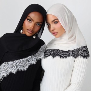 ผ้าพันคอผ้าฝ้ายแต่งลูกไม้ยาวอเนกประสงค์สำหรับผู้หญิง ฮิญาบ ผ้าคลุมศีรษะ แฟชั่นชาติพันธุ์มาเลย์ตะวันออกกลาง สำหรับทุกฤดูกาล - Product Image 2