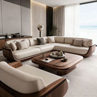 ATUNUS Moderne Wohnzimmermöbel Gebogenes Modernes Ecksofa-Set mit Massivholzrahmen Gepolstertes Leder-L-förmiges Sofa-Set
