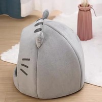 Villa pour chat en peluche en forme d'œuf, en coton haute résilience, avec base antidérapante, coussin amovible, respirante, abri et jouet avec balle, pour chat d'intérieur