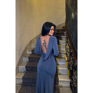 Robe de soirée anthracite coupe princesse à manches longues, col cœur, taille empire, ornée de strass, pour fêtes formelles, taille XS - Product Image 3