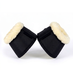 Custom Horse Bell Boots Neoprene Overreach Boots with Faux Sheepskin Fleece <b>Trim</b> & Hook Loop Fastener Solid Color Outdoor - Product Image 4
